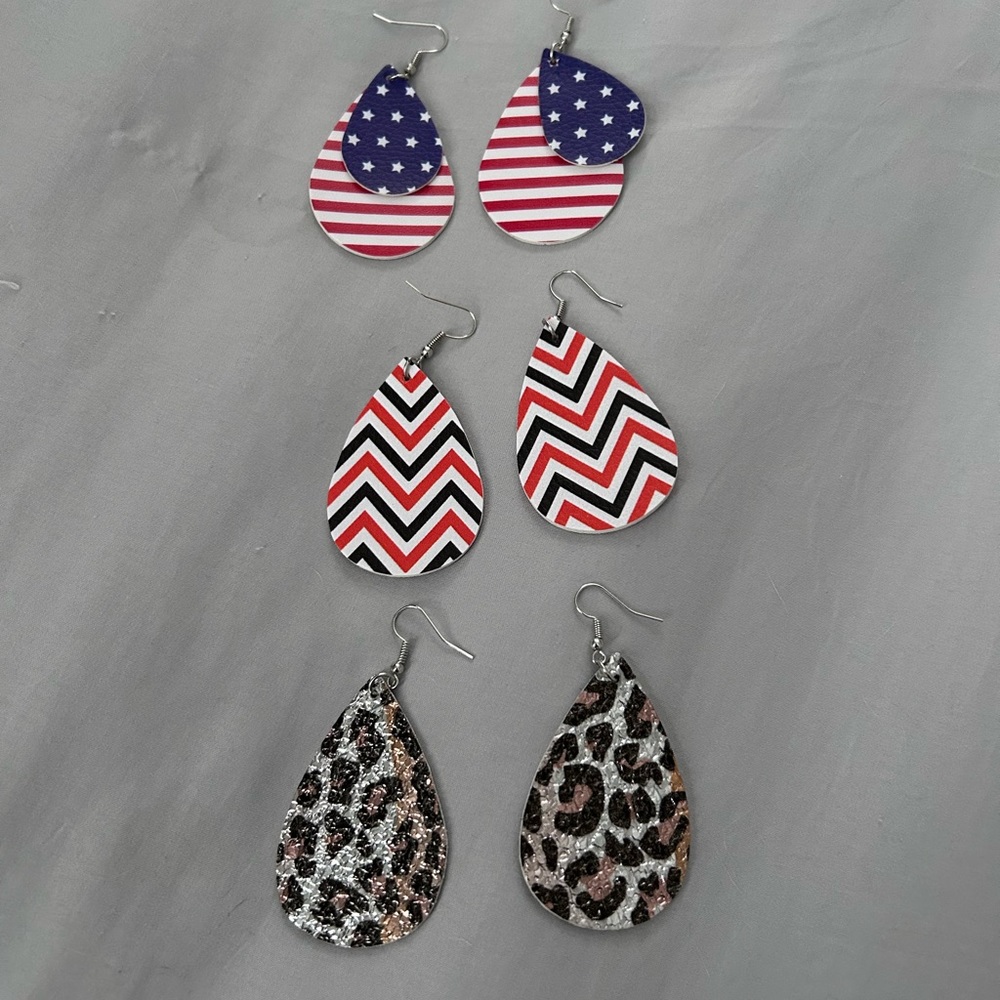 3 faux leather earrings